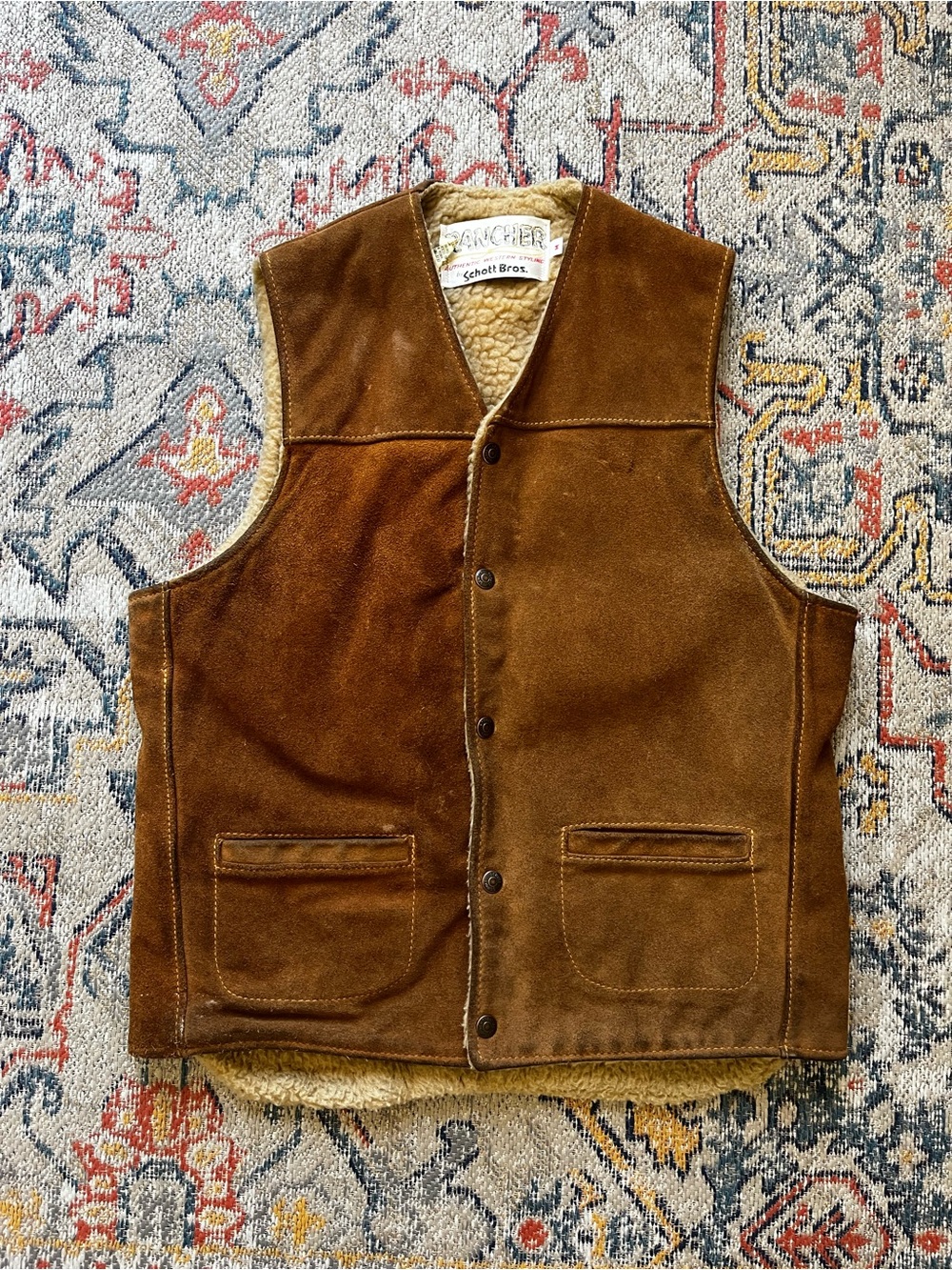 Schott Brown Suede Sherpa Vest Size M Vintage Western